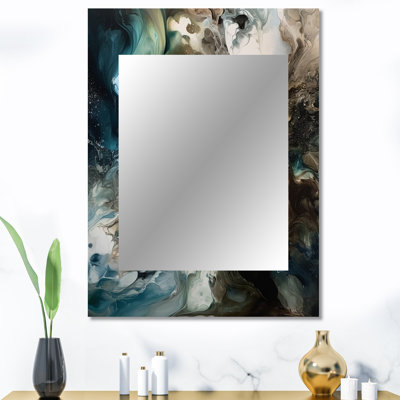 «Green World Inner Worlds of Marble III» - miroir géométrique, miroir mural décoratif moderne, impression d'art en métal