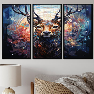 Magique cerf avec des bois dans la forêt enchantée III - ensemble de reproduction d'art animalier cerf