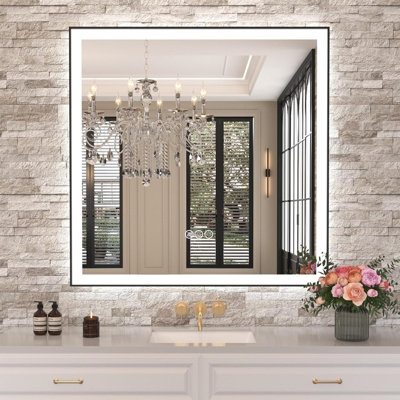Miroir de salle de bain à DEL avec lumières, antibuée, à intensité variable, rétroéclairé et avant éclairé