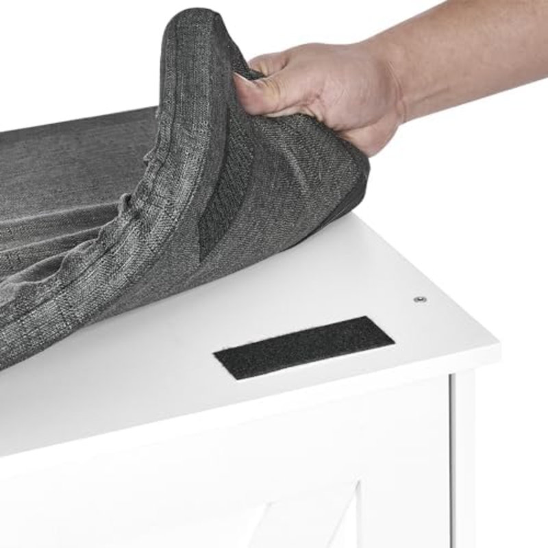 Banc de rangement à 2 niveaux, banc à chaussures de 47,2 po de largeur avec coussin de siège rembourré, banc d'entrée avec 4 portes de grange et tablette réglable, blanc