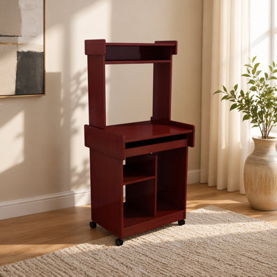 Microwave Cart Coffee Station Computer Cart on locking castors hutch gliding shelf Mahogany color