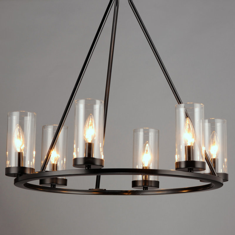 Hiddenite 6 - Light Dimmable Wagon Wheel Chandelier, Black