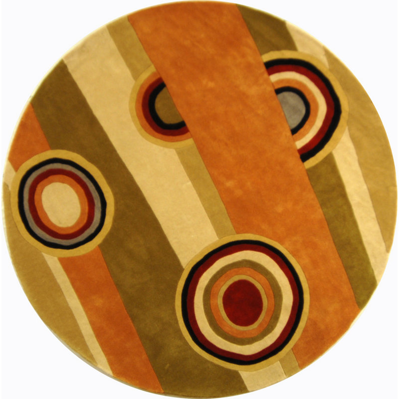Charbonneau Hand-Tufted Wool Beige/Green/Orange Area Rug, Round 7'9"