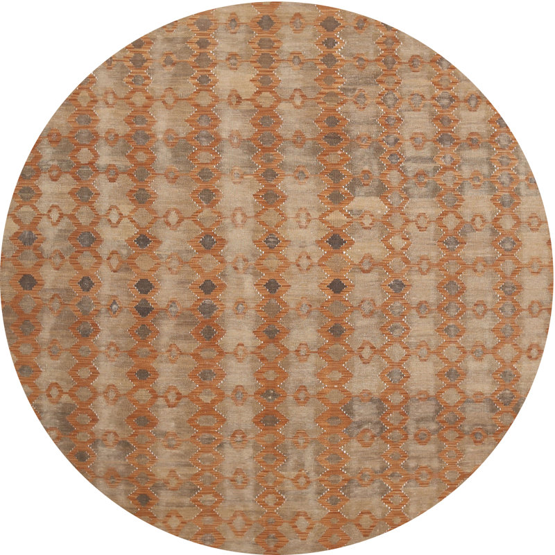 Tapis de zone orange/gris contemporaine, Rond 3 pi