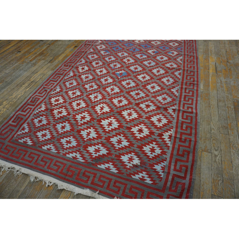 Small Antique Rustic Tribal Geometric Indian Cotton Dhurrie Flatwoven Rug