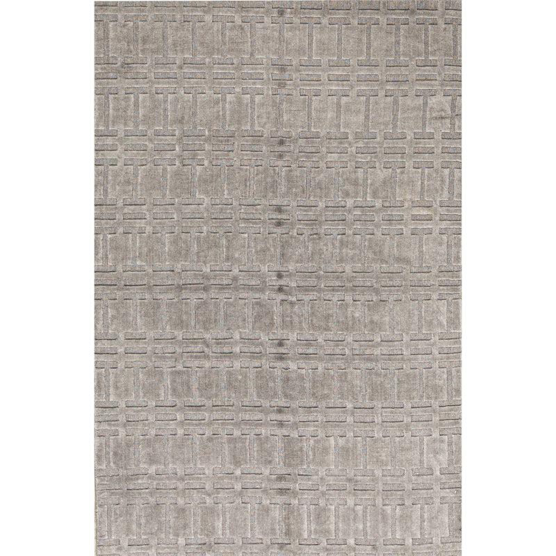 Wool Geometric Area Rug in Gray, Rectangle 9'1" x 12'3"
