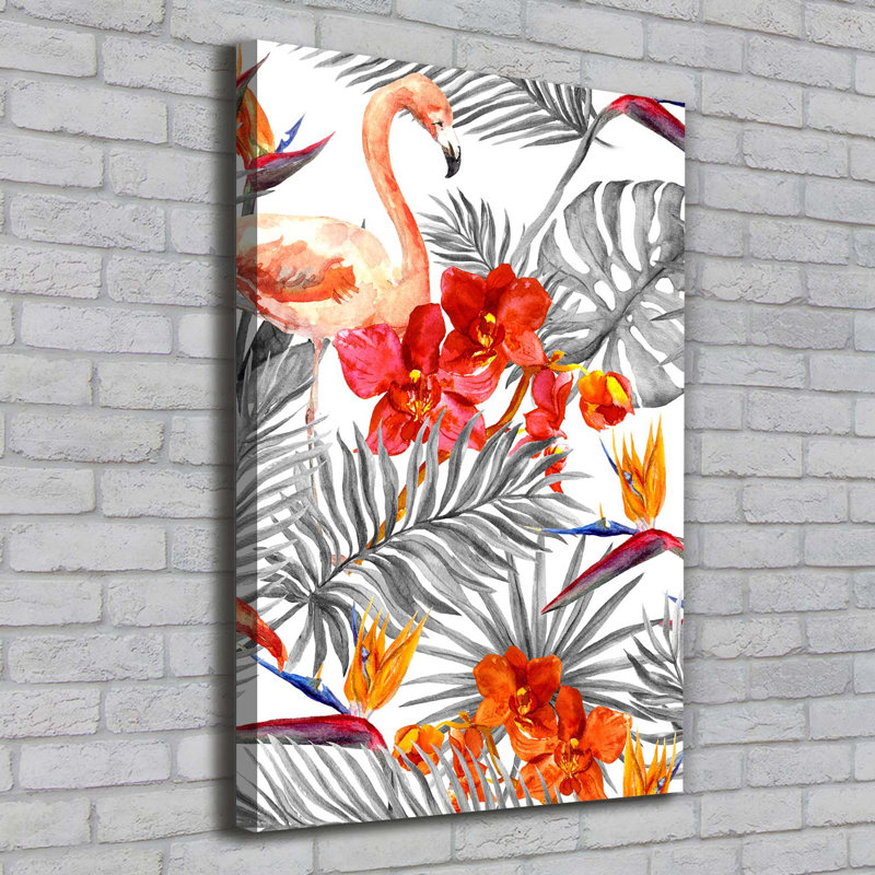 Flamingos And Flowers - Wrapped Canvas Print