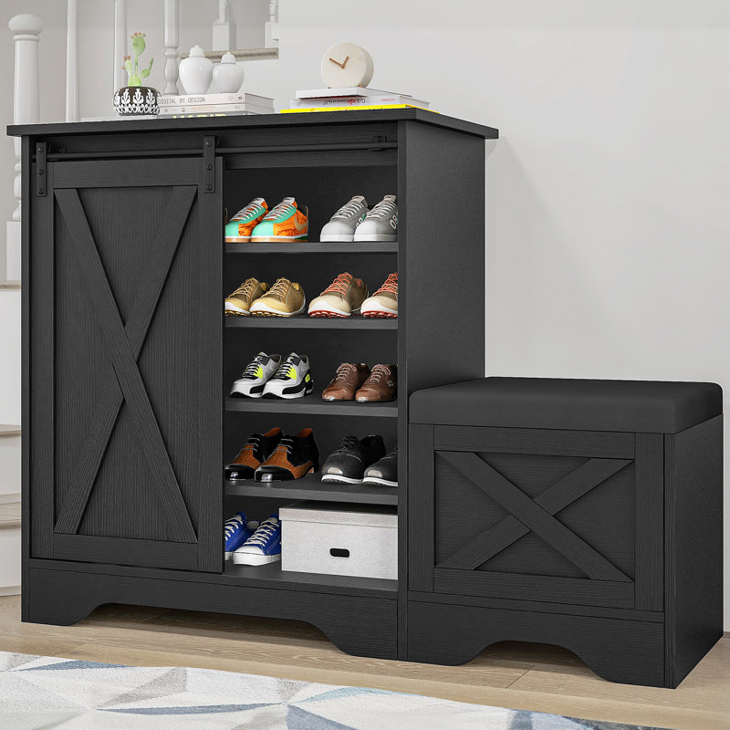 Gracie Oaks 5-Tier Farmhouse Shoe Cabinet with Sliding Door Shoe