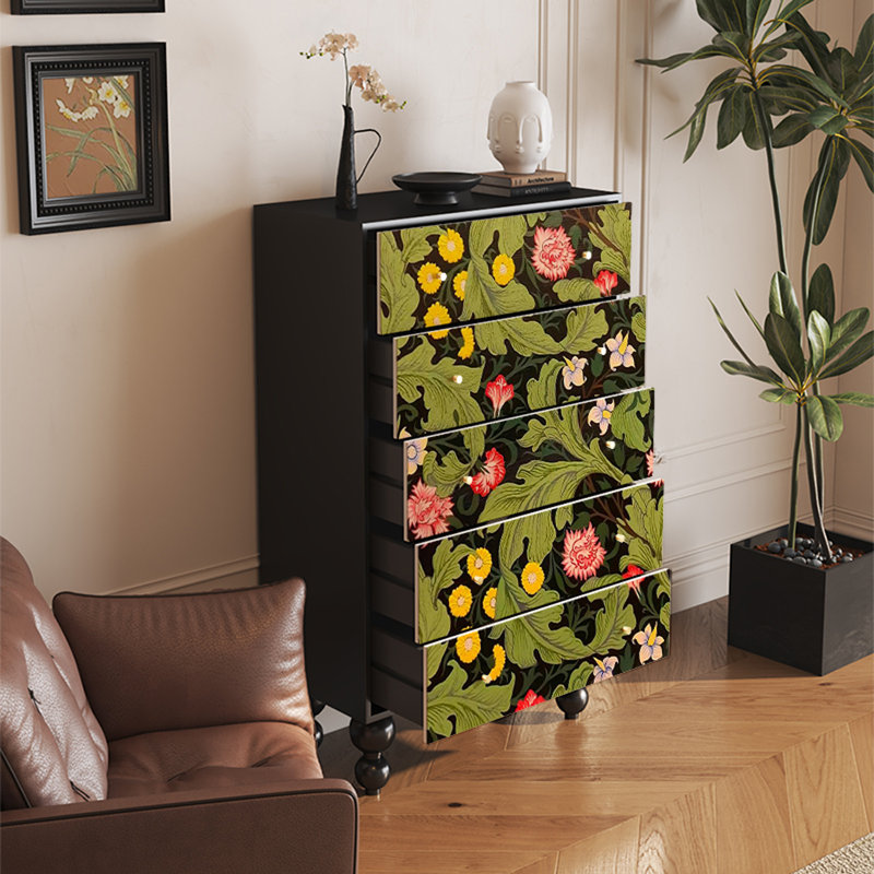 Pine Wood Cabinet with Five Drawers