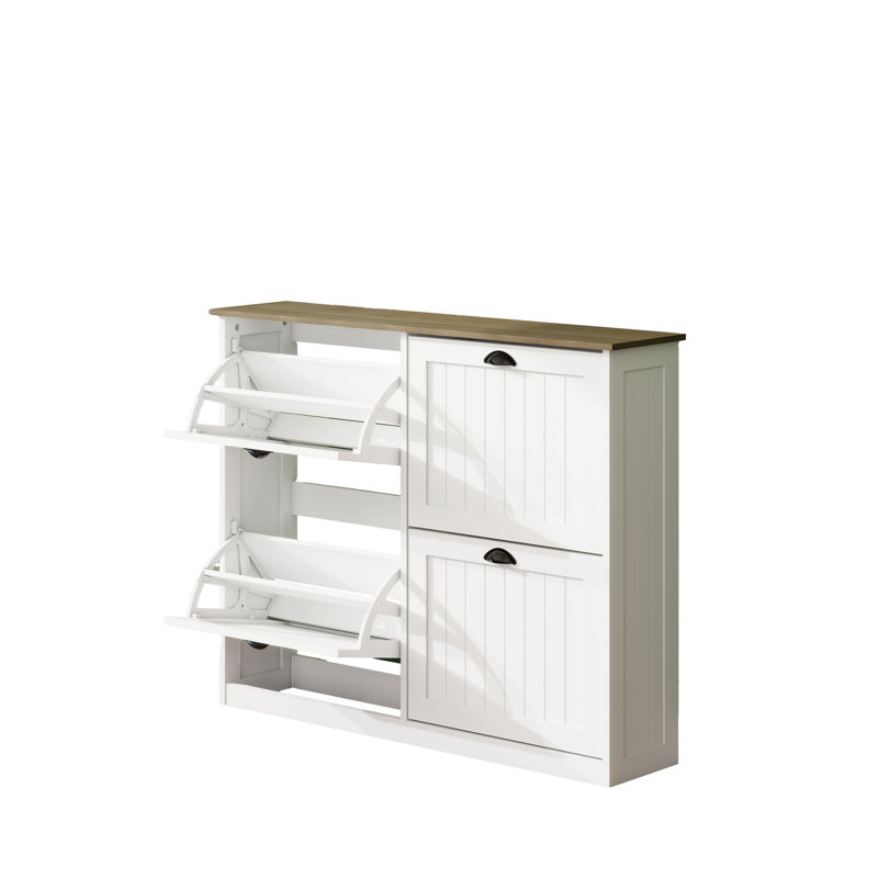 Freestanding Shoe Organizer - 4 Drawers & Stable Construction White Cabinet With Flip Entryway Large Storage Space