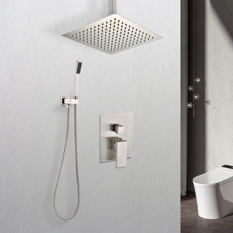 Ensemble de système de douche de plafond avec douchette à main et pomme de douche 10 po, Doré