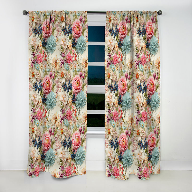 Volant floral rétro patchwork - Rideau floral - 1 panneau occultant, L 52 po x L 84 po