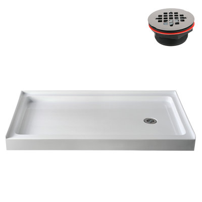 60 in. x 32 in. Alcove Acrylic Shower Base in Glossy White With Right Drain, Drain Included