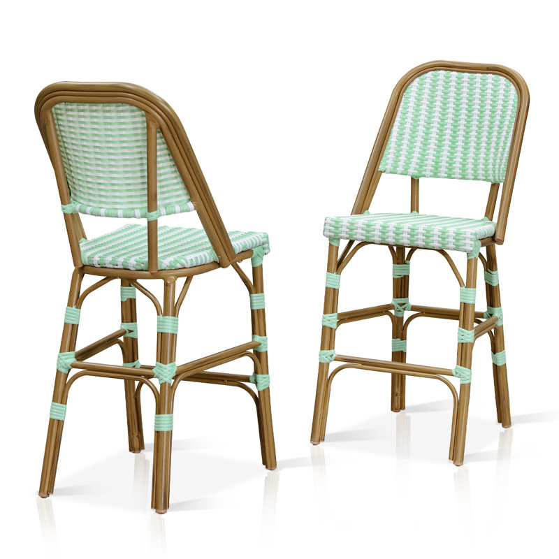 Ensemble de 2 tabourets de bar à finition en bambou avec dossier en rotin et tabouret de bar en osier de 25 po avec repose-pieds Bay Isle Home ™