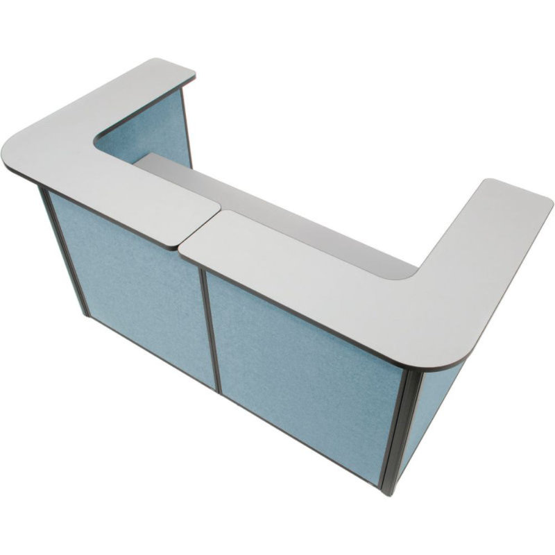 Poste de réception en forme de U, l 88 po x P 44 po x H 44 po, comptoir et panneau gris, Bleu