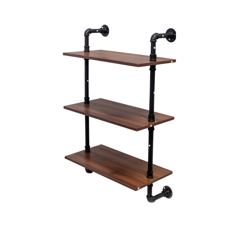 Industrial Pipe Shelf 3-Tier, 2-Tier Wall Mounted Shelves with Hooks for Kitchen, Bedroom, Bathroom