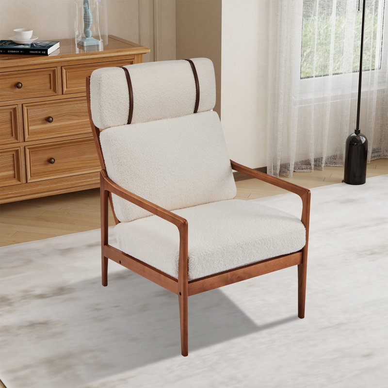 25.6" W Upholstered High Back Accent Armchair, Beige Boucle