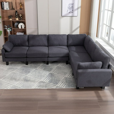 Latitude RunÂ® L-shaped Sectional Sofa Set, 6-seat Modular Sleeper Sofa Couch With Linen Upholstered, L-shaped Corner Sofa With Solid Wood Legs, Livin -  386AB6572C624265B4758D054D847833