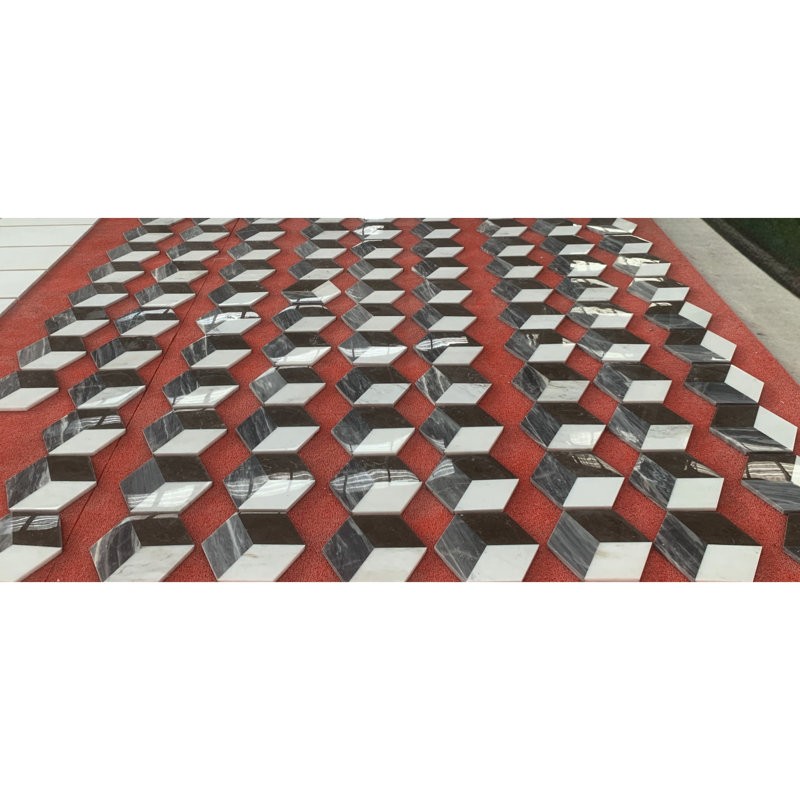 Hexagon Marble - Black Grey White, 12 Pieces/Box, Polished Natural Stone For Interior Floor And Wall Decoration White 0.72 In Height, Different Room Types'