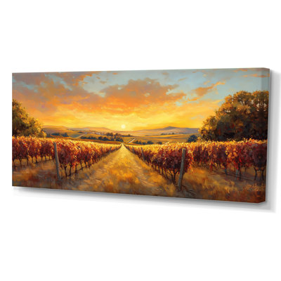 Jaune, rouge, vigne, charme, coucher de soleil I - impressions encadrées rustiques, décoration murale nature