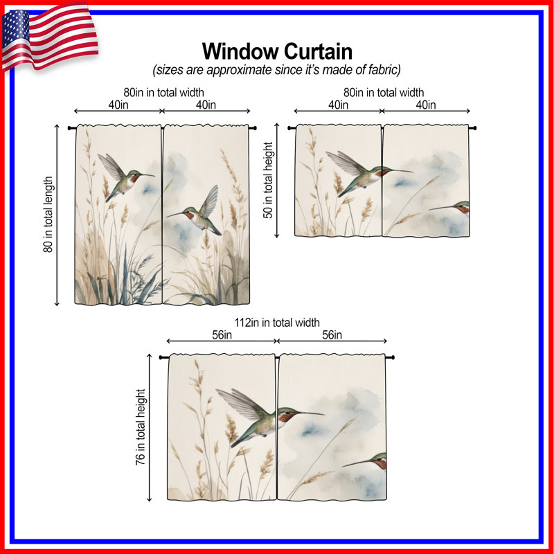 Rideaux de fenêtre Hummingbirds In Flight, 40 po x 80 po - 2 panneaux, Obscurcissement de chambre