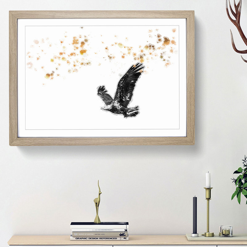 Bald Eagle in Flight in Abstract - Picture Frame Painting Print, Oak Framed, 27cm H x 36cm W x 2cm D