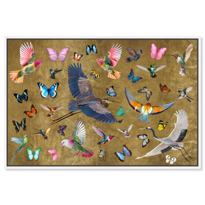 Oliver Gal Exotic Singapore Birds - Hand-Applied Leaf Framed Canvas Art, White, 25" H x 37" W