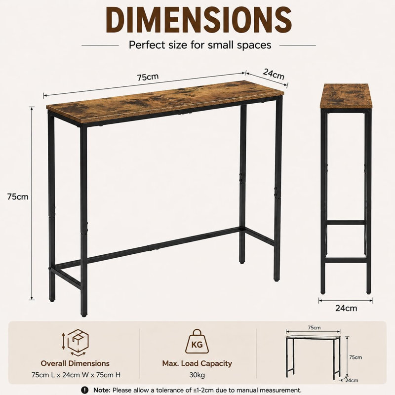 75 cm W Console Table, Brown / black, Brown