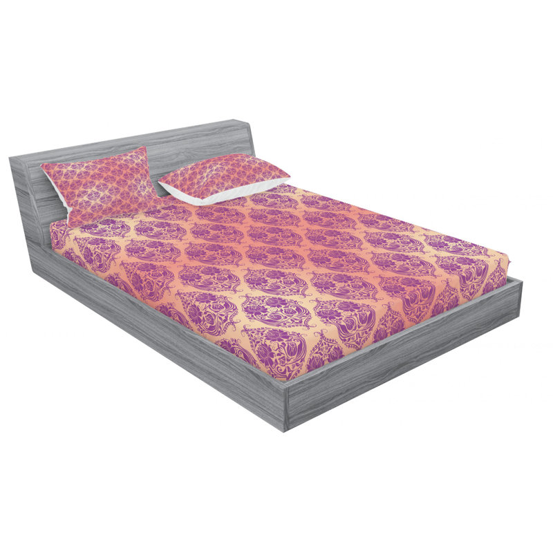 Microfiber Damask Sheet Set, Queen Sheet Set with Fitted Sheet