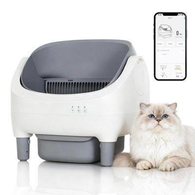 APP-Controlled Smart Self-Cleaning Cat Litter Box – Automatic Open-Top, Large 10.5L Odor-Free Waste Bin with Disposable Trash Bags, Multi-Cat Friendly – Cat Toilet Hygiene Solution, Color: US Light Grey