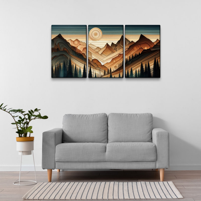 Abstrait grain de bois style bohème forêt de montagne 3 pièces, H 40 po x l 28 po x P 4,5 po