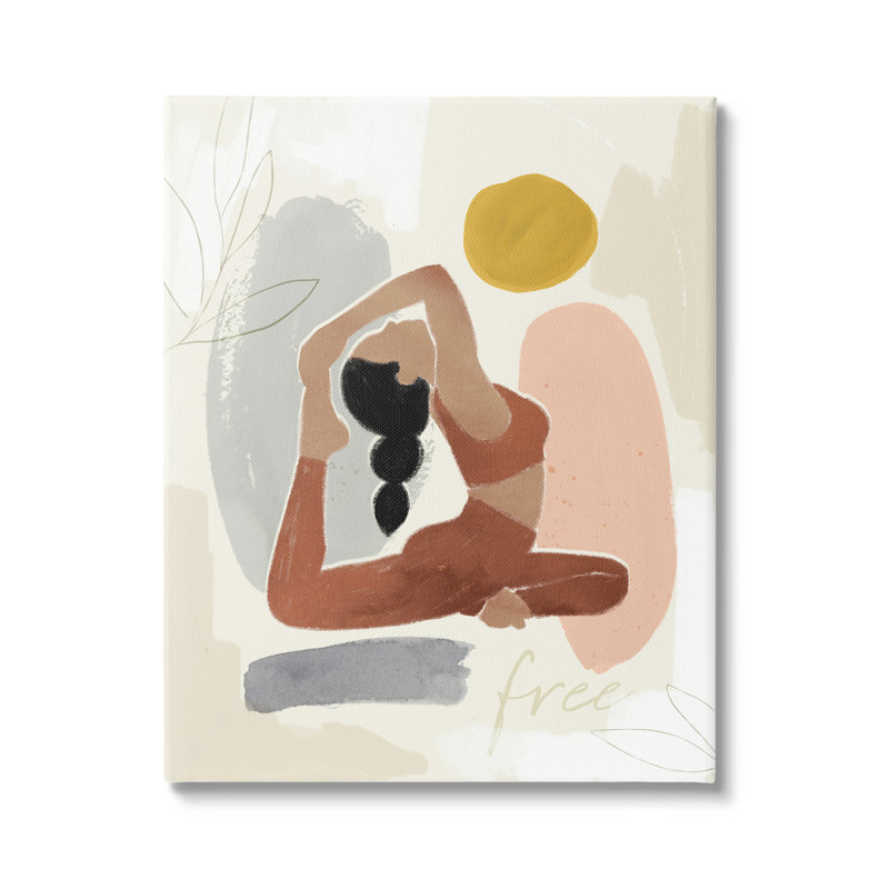 «Free Text Modern Botanical Pattern Yoga Exercise» par Victoria Barnes - impression, Toile tendue
