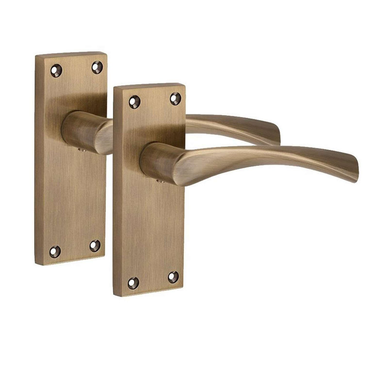 Golden Grace 4 Pairs Victorian Design Astrid Door Handle Satin Brass Finish Bathroom and Lock Set - 120mm x 40mm