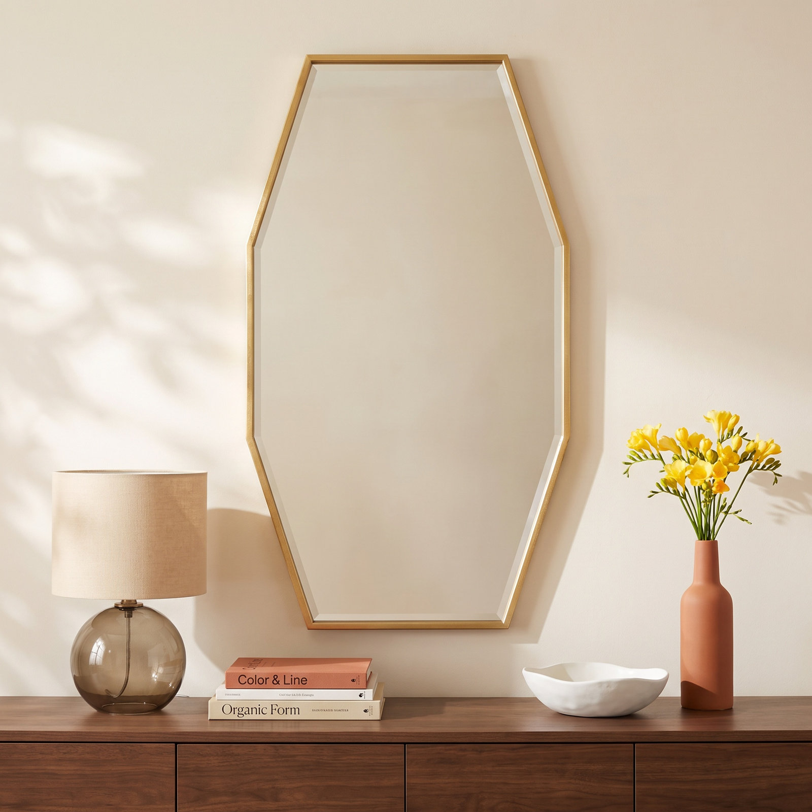 Gorecki Wood Flat Wall Mirror, Gold