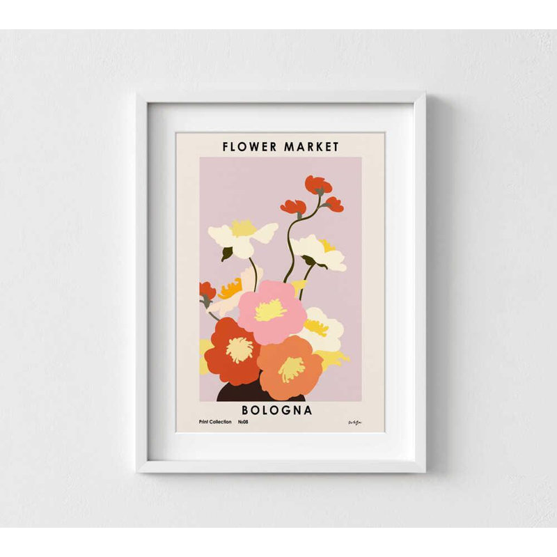 «Flower Market», reproduction d'art floral moderne, H 56 po x l 42 po, Impression encadrée avec passe-partout, Blanc