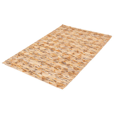 Tapis géométrique en laine tressé à la main brun clair