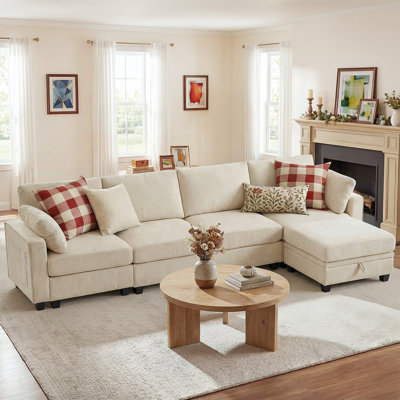 130.3" Wide Chenille Sectional Sofa U Shaped Modular Sofa Sectional Couch With Storage Ottoman