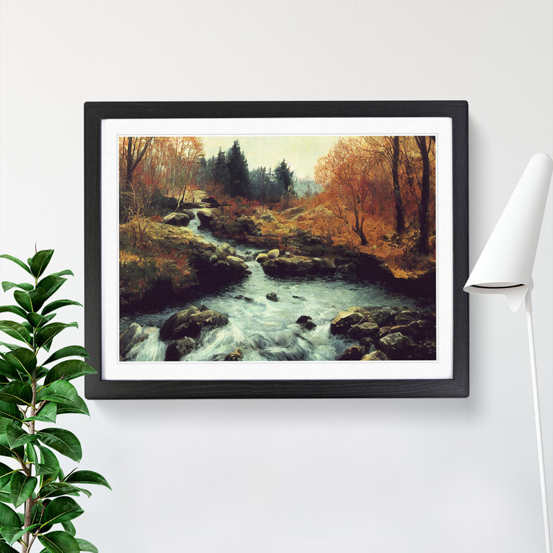 Desirable Forest Stream - Single Picture Frame Painting, 46cm H x 64cm W x 2cm D, Black