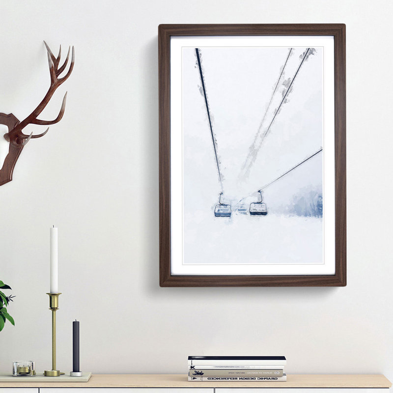 Ski Lift in Quebec Canada in Abstract - Picture Frame Graphic Art Print, 87cm H x 62cm W x 2cm D, Walnut Framed