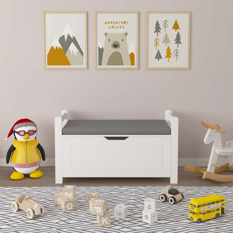 Coffre à jouets pour enfants avec siège à coussin, grande armoire de rangement pour garçons et filles, couvercle rabattable, charnière de sécurité, idéal pour l'organisation de la chambre de bébé et de jeu