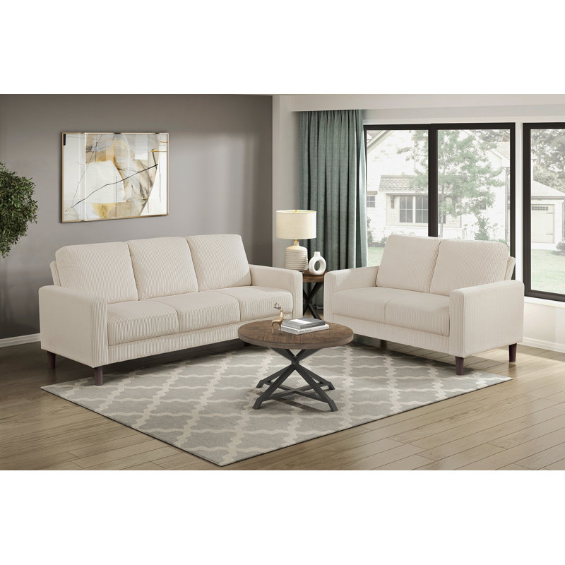 Ensemble de canapé moderne et moderne 2 pièces Causeuse confortable en velours côtelé beige Coussin de salon en bois massif