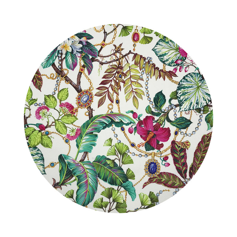 Plumeria Natural Vegan Leather Round Coasters, Natural