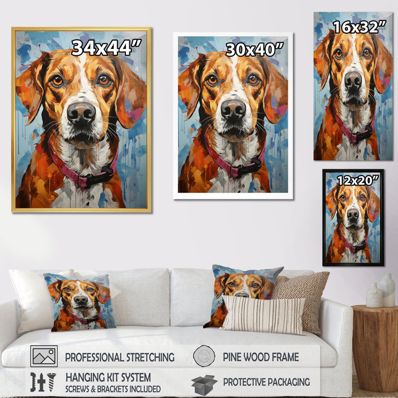Beagle Bliss II sur impression sur toile, Cadre simple argenté, H 32 po x l 16 po x P 1 po