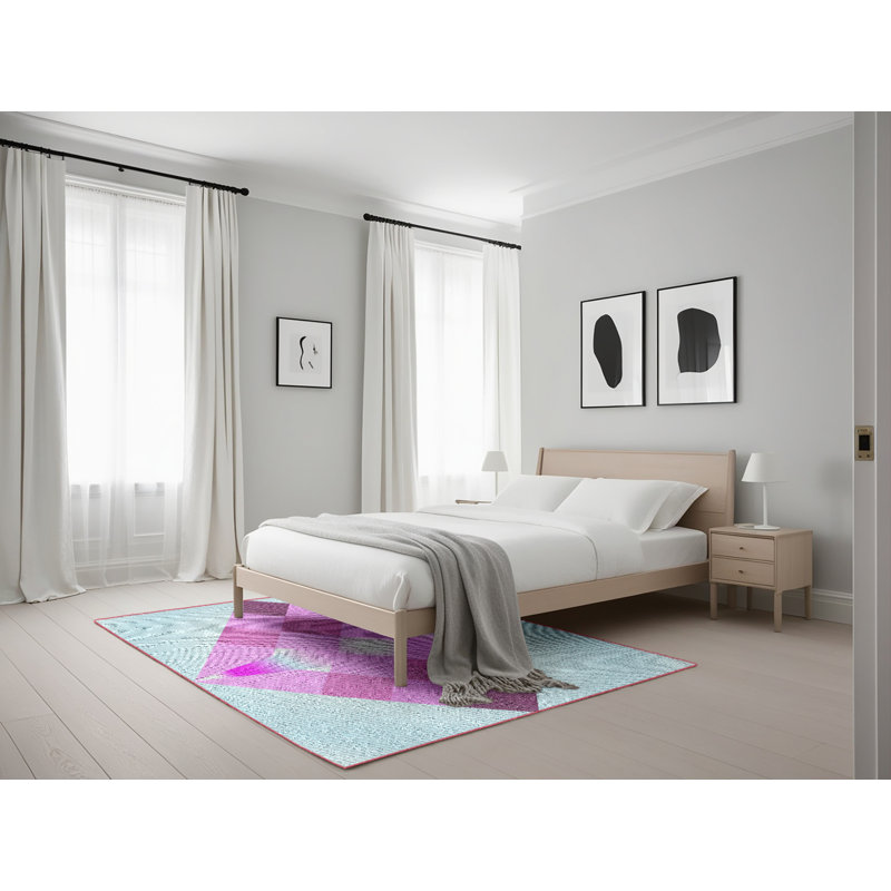 Tapis bleu/mauve à motifs, Rectangle 5 pi x 7 pi