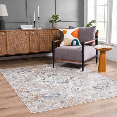 Brunetti Oriental Machine Washable Brown Area Rug