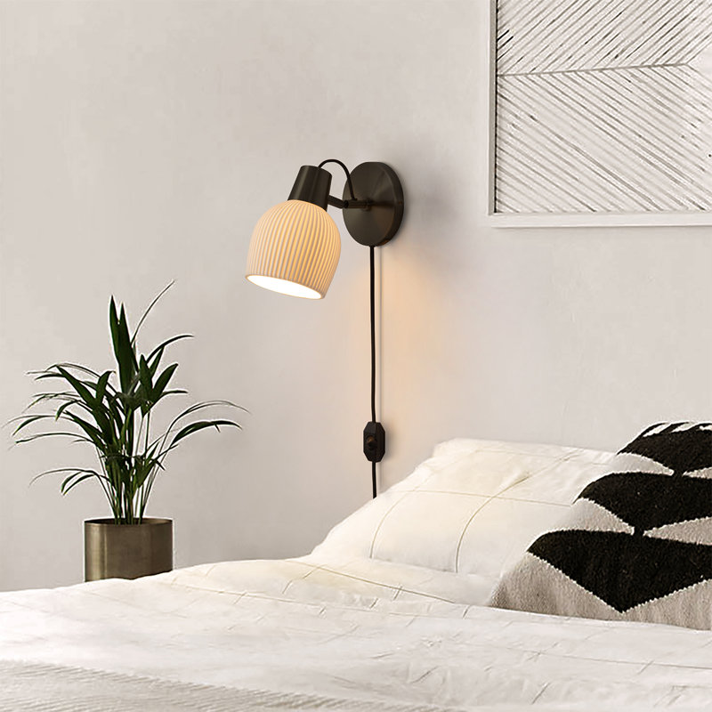 Petaluma Bone Porcelain Plug-In Wall Sconce with Dimmer – Handcrafted Translucent Porcelain Shade, Warm Ambient Glow, Easy Installation, LED Compatible, Smart-Switch Ready Mid-Century Modern Wall Lighting