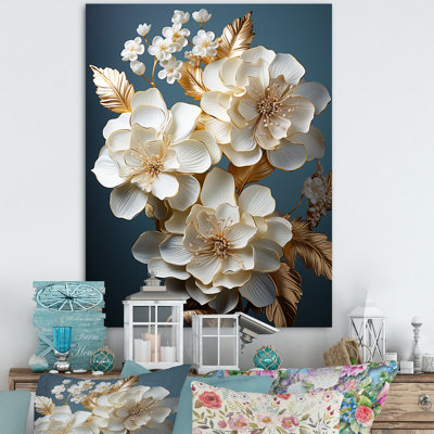 Décoration murale hortensia baroque blanc et or I - Hortensia