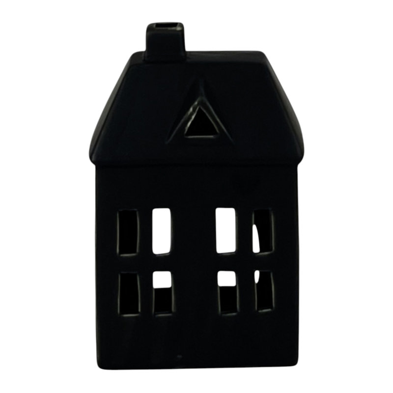 Black Ceramic House Tealight Holder L9.1xD6.8xH13.4