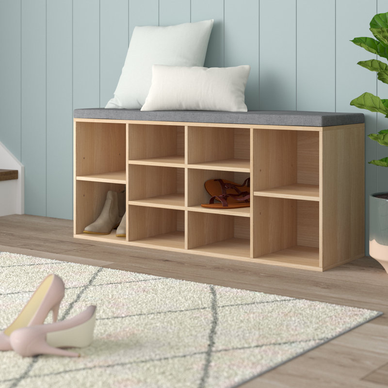Adara Linen Blend Upholstered Storage Bench, Natural/Grey