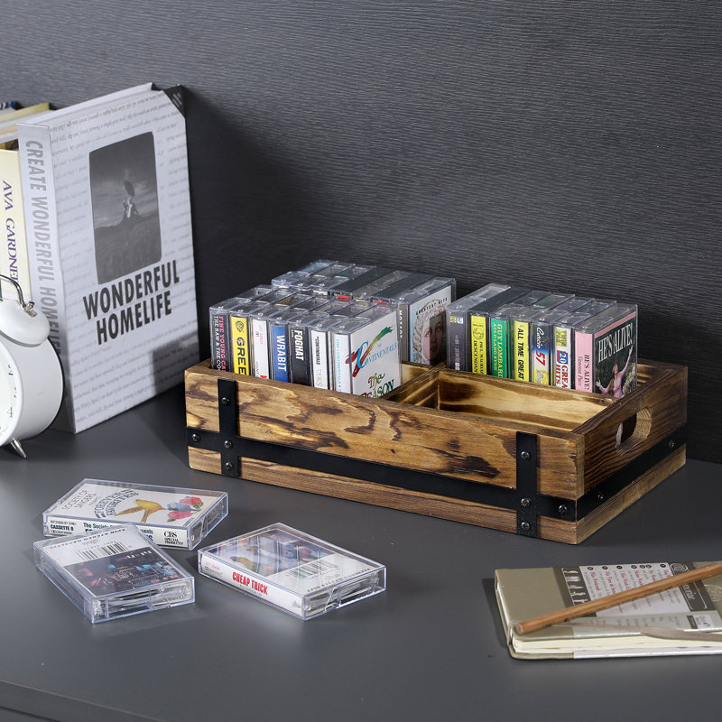 Rangement pour cassettes audio en bois massif